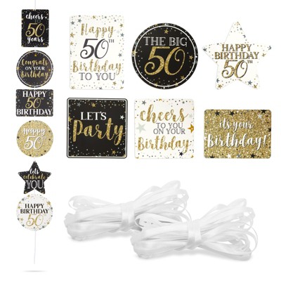 Sparkle And Bash 12 Pack Glitter Black And Gold Party Signs For 50th Birthday Decorations For Men And Women : Target